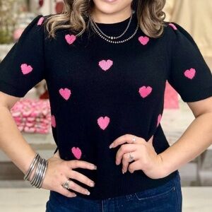 Heart Pattern Black and Pink Women's Top